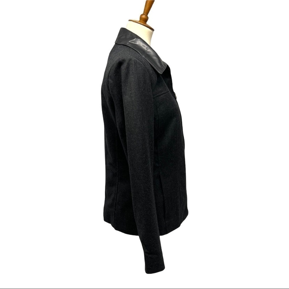 Sandro Wool Black Zip Front Jacket Vegan Leather Trim Classic Blazer Women Med - Picture 8 of 13